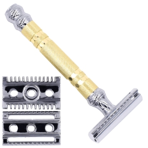 Parker 69CR – Umrüstbarer Rasierer mit offenem und geschlossenem Kamm aus Messing (Safety Razor)