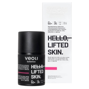 Veoli Botanica leichte Schutzcreme gegen lichtbedingte Hautalterung mit 0,2 % Neuropeptiden und 0,2 % Ferulasäure, LSF 50+ „Hello Lifted Skin“, 50 ml