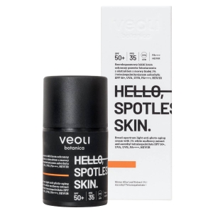 Veoli Botanica Leichte Schutzcreme mit 1 % Weißmaulbeer-Extrakt und Ascorbyl-Tetraisopalmitat, LSF 50+ „Hello Spotless Skin“, 50 ml